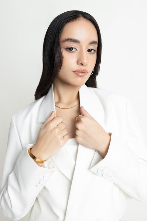 The White Double-Breasted Cropped Blazer